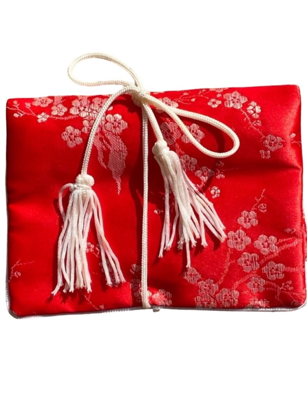 Vintage Red Asian Silk Brocade Roll Pouch Jewelry Travel Bag